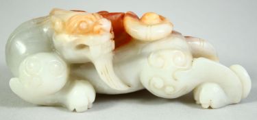 A CHINESE CARVED JADE FIGURE of a chilong dragon, 11cm long.