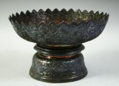 A LARGE 19TH CENTURY THAI SILVER LOTUS SHAPED OFFERING FOOTED TRAY, with Chinese hallmarks to