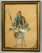 CIRCLE OF AMEDEO PREZIOSI; A WATERCOLOUR PAINTING ON PAPER depicting a male figure holding a fly