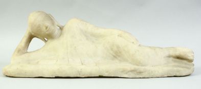 A MAYLASIAN CARVED MARBLE BUDDHISTIC FIGURE, 49cm long.