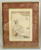 AN INDIAN EROTIC MINIATURE PAINTING, of a male figure, the borders with painted gilt floral