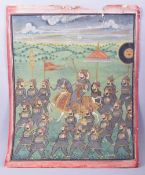 A VERY LARGE INDIAN PAINTING OF A PROCESSION, with a gentleman on horseback in a landscape scene