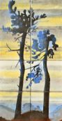 Eileen Mary Hemsoll (1924-2011) a study of trees in a landscape, a group of 8 painted kiln fired