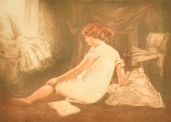 Manuel Robbe (1872-1936), 'Le Deshabille', etching in colour, 14