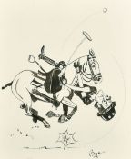 Bryn Parry (b. 1956), a humorous polo sketch, pen and ink, signed, 17.5