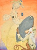 George Guillermaz (20th Century), an illustration of a lady looking in a mirror being held by a