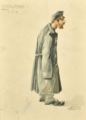 A 20th Century caricature of a First World War militia man, watercolour, signed 'Stauber', 12