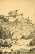 A. Simes, Edinburgh Castle and two others by the same hand, etchings, all signed and inscribed in