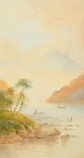 A 19th Century watercolour, A view of sailing boats with mountains beyond, thought to be Loch
