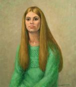 Kathleen Townsend (20/21st Century) Portrait of a young woman with long blond hair wearing a green