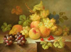T. Caspers (20th Century) A mixed still life of fruit, grapes, peaches, pear and redcurrants on a