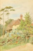 Thomas Nicholson Tyndale (1860-1930) British, Figures in a blooming cottage garden, watercolour,