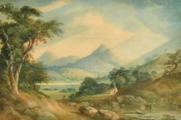 John Laporte (1761-1839) A pair of landscapes, a cottage with figures and cattle outside, and an