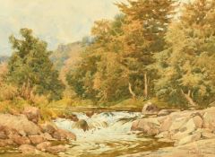 George Hodgson (1847-1921) British, 'At Newlyn', a stone bridge over a river, along with another