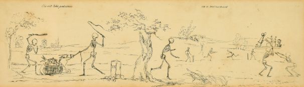 English School, Circa 1822, a group of six prints depicting skeletons in various pursuits, including