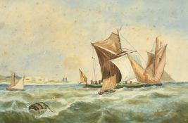 19th Century School, A scene of shipping off a harbour entrance, watercolour, 10.5