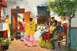 Early 20th Century Spanish School, a scene of figures at a bullfight, and another of figures in a