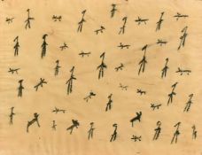 Manner of Lowry, figures and dogs, crayon, bears signature, 8