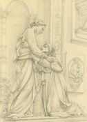 Circle of Edward John Poynter, 'The Visitation', pencil sketch, bears initials, 14.5