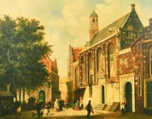 20th Century, A Continental Street scene with figures, oil on canvas, 16