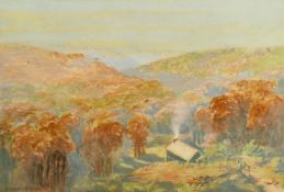 Baragwanath King (1864-1939) A house beneath a canopy of trees, watercolour, signed, 11