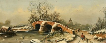 Edwin Boddington (1836-1905) British, a pair of oil on canvas winter scenes with figures by water,