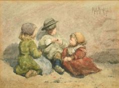 Mortimer Menpes, A study of three children, watercolour, signed 3.5