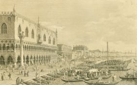 After Canaletto, 19th Century, 'Doges Palace, St. Marks, Venice', An antique copper plate engraving,