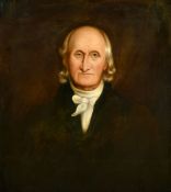 19th Century, Portrait of a gentleman wearing a white cravat dark jacket, oil on canvas, 30