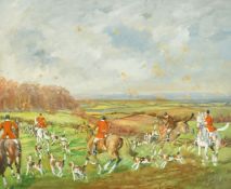 Ernest William Aldworth (1889-1977) British, figures on horseback with their hounds following a