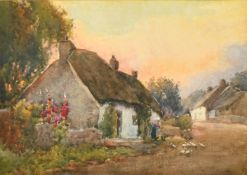 J. W. Milliken (1865-1945) British, a pair of watercolour scenes of a female figure feeding ducks by