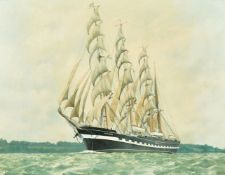 J. Greenwood (20th Century) British, 'Kruzenshtern Passing Through the Solent', oil on board,