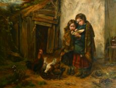 After Thomas Faed, a 19th Century copy of 'Pot Luck', Children with chickens, oil on canvas, 36