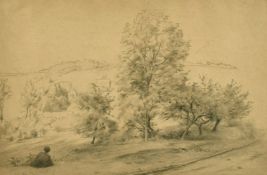 Charles Jean Agard (1866-1950), figure in a landscape, charcoal, signed, 10.5