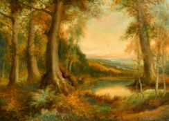 F.E. Jamieson, An Autumn river landscape, thought to be Burnham Beeches, oil on canvas, signed 20