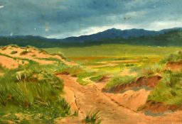 Thomas J. Purchase (Exhib.1880-1894) British, An extensive rural landscape with mountains in the