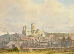 Len Roope (1917-2005) British, 'Lincoln from SW', watercolour, signed and inscribed, 8