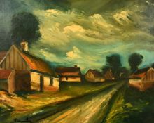 After Vlaminck, cottages on a country road, oil on canvas, bears signature, 19.75