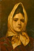 19th Century Italian School, A bust length portrait of a young woman wearing a head scarf, oil on