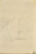 Manner of Antonio Canova, Two seated cloaked figures, pencil drawing with touches of ink, bears