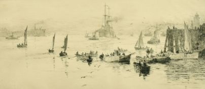 William Lionel Wyllie (1851-1931) British, 'North Shields', etching, signed in pencil, 6.25
