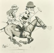 Bryn Parry (b. 1956), 'Take the Man', a pair of humorous polo sketches, pen and ink, both signed