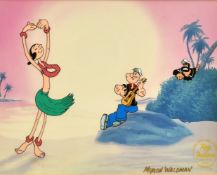 Myron Waldman (1908-2006), 'Dancing on the Beach', a Popeye cartoon cel, mixed technique, hand