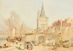 S W Ladbrook, Circa 1885, a pair of watercolour views of town scenes, both signed, each 10.5