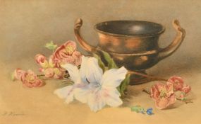 F. Harris (19th/20th Century), a still life study of mixed flowers and a bowl, watercolour,