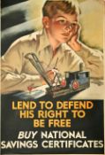 Tom Purvis, an original lithograph poster for national Savings showing a boy with Meccano, 30