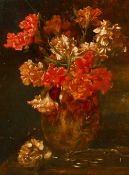 19th Century, a still life of mixed flowers, oil on board, 13.75