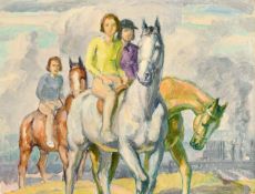 Attributed to Harold Dearden (1888-1962), female figures on horseback in open countryside, oil on