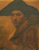 Circle of S.L. Fildes, Portrait study of a man wearing a tricorne hat, oil on canvas laid on