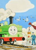 Timothy Marwood (1954-2008), a scene from Thomas the Tank Engine, watercolour, possibly over a print